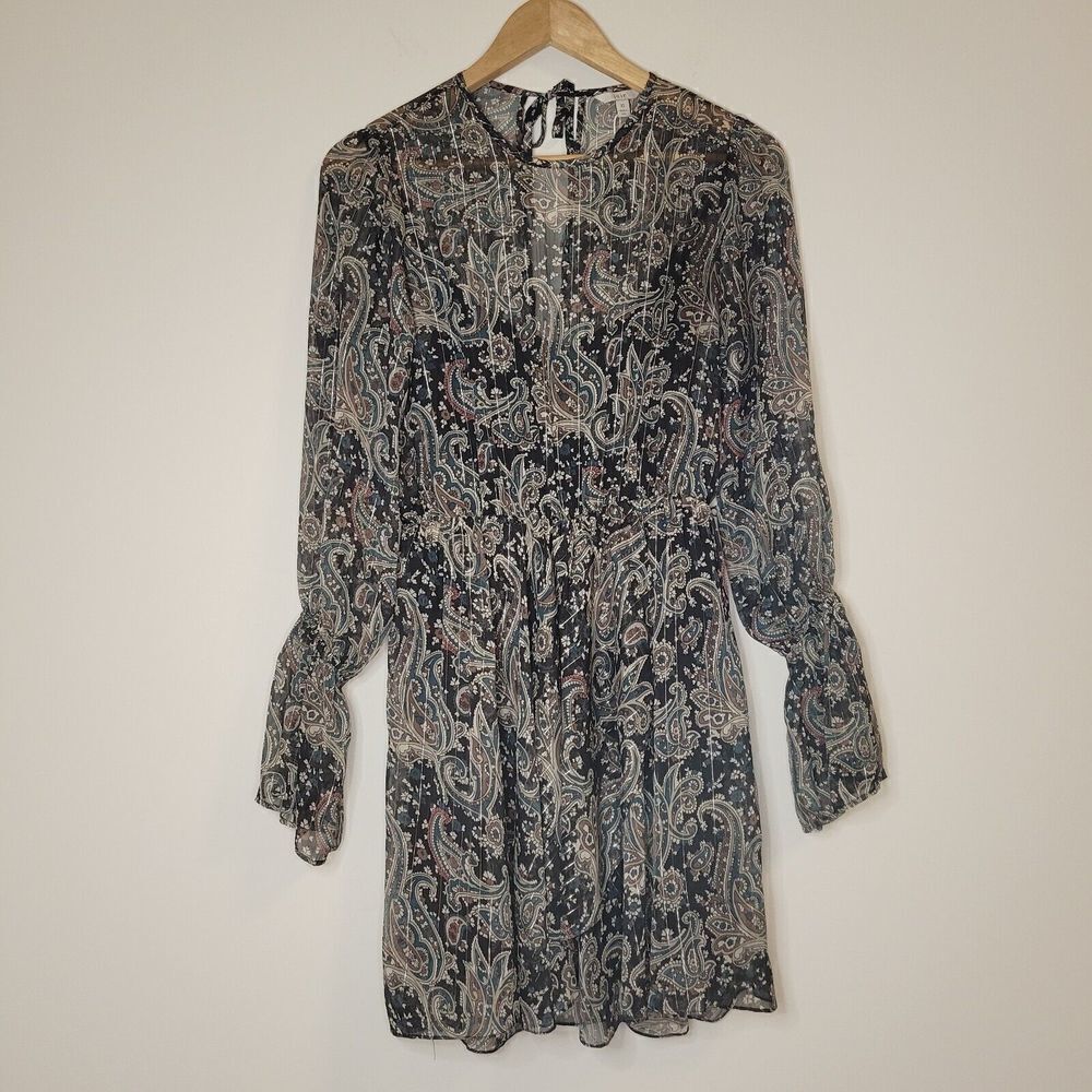 Joie Women's Chiffon Manning Paisley Metallic Long Sleeve Mini Dress XS